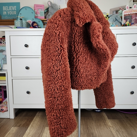Ronny Kobo Helena Faux Fur Coat in Rust Women's Soft Crop Teddy Jacket Women's S - Picture 11 of 17